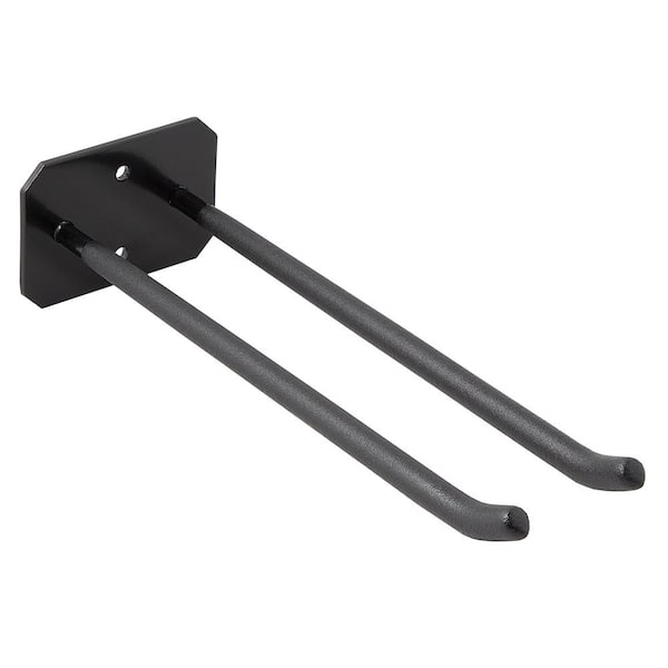 50 lbs. Heavy-Duty Wall-Mounted Black Steel Double Straight Hook Tool Rack  with Mounting Hardware