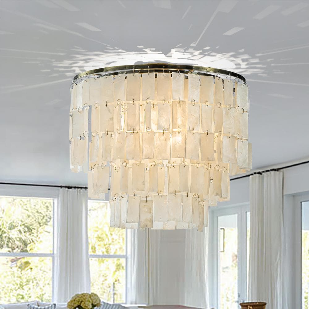 3-Light 18 in. Farmhouse Coastal Capiz Seashells Flush Mount Ceiling Light 