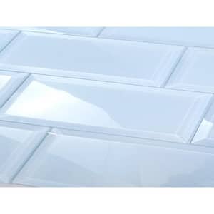 Frosted Elegance Glossy Blue Subway 3 in. x 12 in. Glossy Glass Wall Peel and Stick Tile Sample