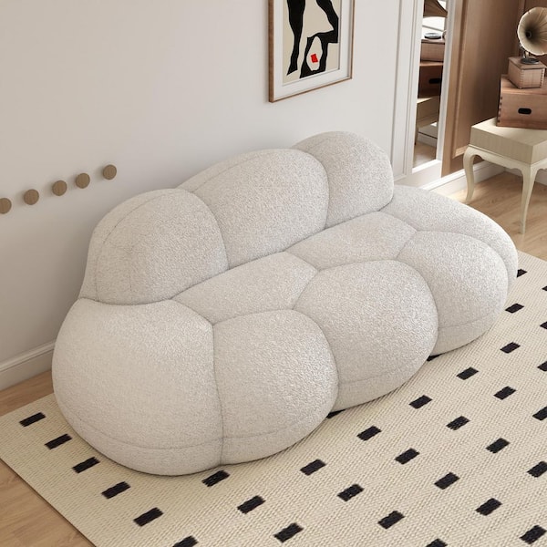 63 in. Armless Boucle Velvet 2-Seater Modular Loveseat Sofa in White (Full assembled)