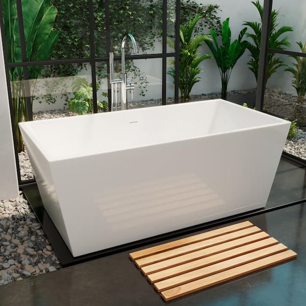 Allure 59 in. x 29 in. Freestanding Acrylic Soaking Bathtub with Center Drain in Polished Nickel