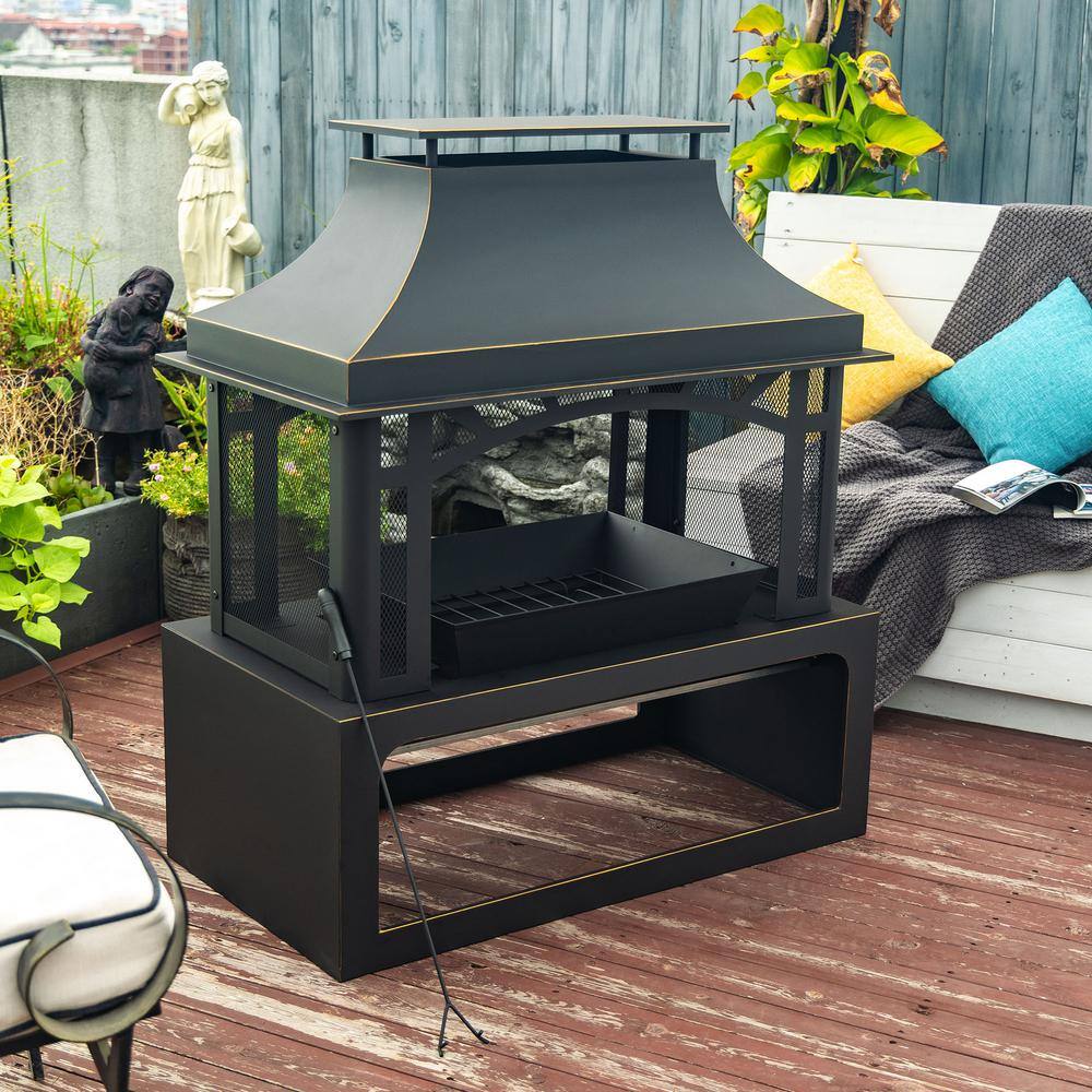 45.28 in. Black Steel Outdoor Wood Burning Fireplace Chimney