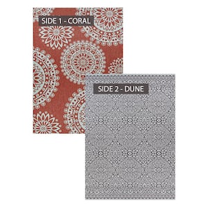 Outdurable Flower Festival Coral & Dune 5 ft. x 8 ft. Reversible Indoor/Outdoor Area Rug