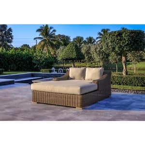 Milo Brown 1-Piece Wicker Aluminum Frame Extra Large Outdoor Double Chaise Lounge with Sunbrella Cushions
