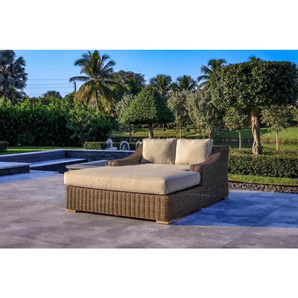 Milo Brown 1-Piece Wicker Aluminum Frame Extra Large Outdoor Double Chaise Lounge with Sunbrella Cushions