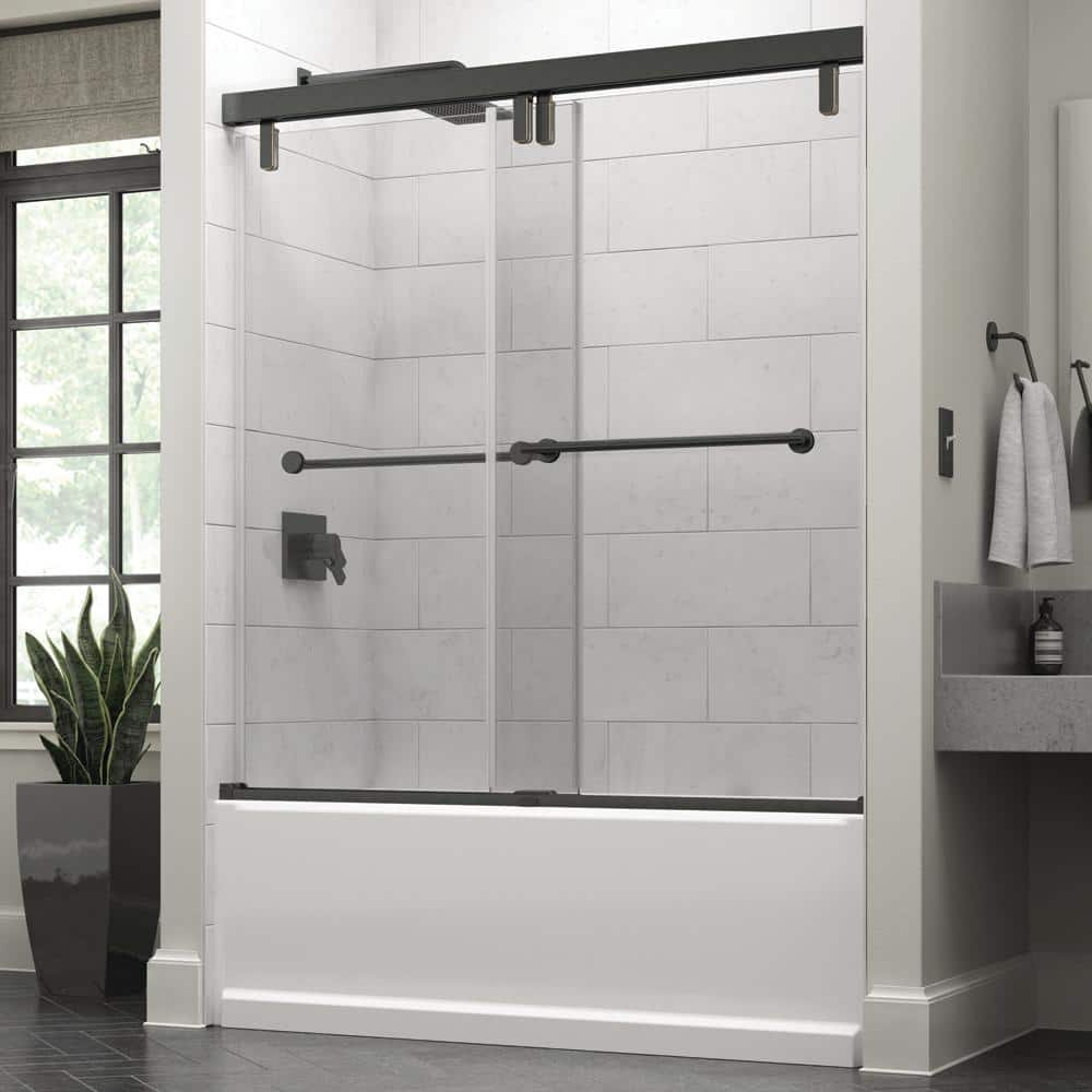 Delta Mod 60 in. x 59-1/4 in. Soft-Close Frameless Sliding Bathtub Door ...