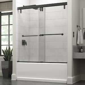 Mod 60 in. x 59-1/4 in. Soft-Close Frameless Sliding Bathtub Door in Bronze with 3/8 in. Tempered Clear Glass