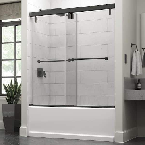 Delta Mod 60 in. x 59-1/4 in. Soft-Close Frameless Sliding Bathtub Door in Bronze with 3/8 in. Tempered Clear Glass