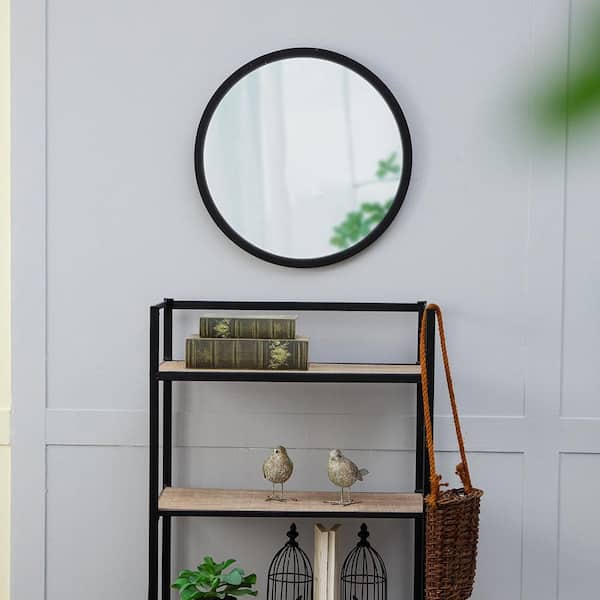 Blisstyle Black 19.75 in W x 19.75 in. H Farmhose Round Wood Framed Mirror Wall Mirror Wall Decor Mirror