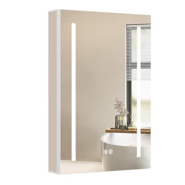 Zeafive 20 in. W x 30 in. H Recessed/Surface Mount Rectangular White LED Bathroom Medicine Cabinet with Mirror and Lights Left