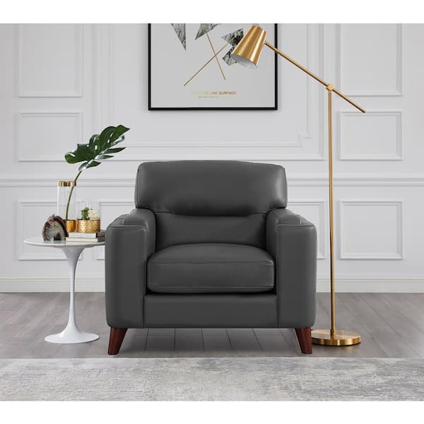 Hydeline Elm Silver Gray 100 Leather, Gray Leather Chairs For Living Room