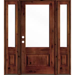 64 in. x 80 in. Knotty Alder Right-Hand/Inswing 3/4-Lite Clear Glass Red Chestnut Stain Wood Prehung Front Door with DSL