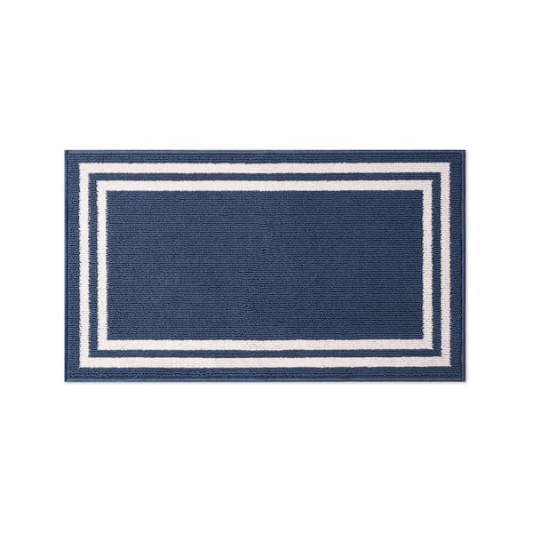Washable Skid-Resistant Dusty Navy/Ivory 2 ft. x 4 ft. All Loop Tufted Area Rug