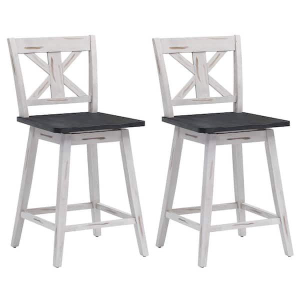 Costway 38 in. White Low Back Rubber Wood Bar Stool (Set of 2)
