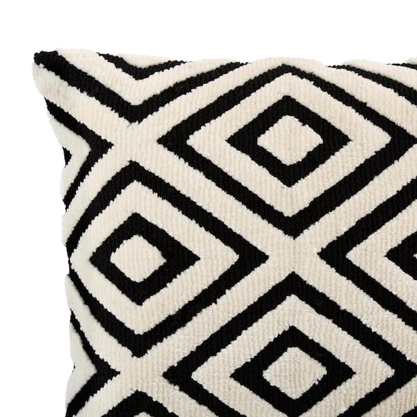 Home Decorators Collection - Black and Ivory Geometric Diamond Textured Shag 18 in. x 18 in. Square Decorative Throw Pillow
