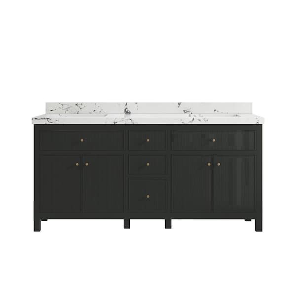 Willow Collections Sonoma 72 in. Double Sink Freestanding Black Top Bath Vanity with Viola Night Quartz Top Unassembled
