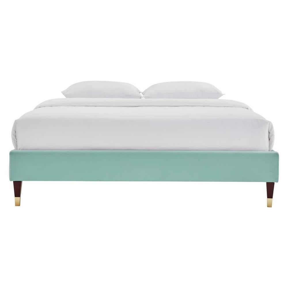 Harlow Glam Deco Aqua Performance Velvet Queen Bed Frame