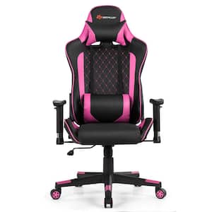 Soontrans Pink Gaming Chair with Footrest, Ergonomic Office Chair with  Lumbar Pillow & Adjustable Headrest Support, Gamers Game Chair, Pink and  White 