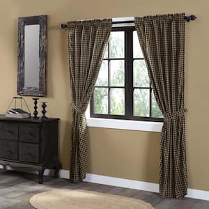 Black Check 40 in W x 84 in L Scalloped Cotton Light Filtering Rod Pocket Window Panel Black Tan Pair