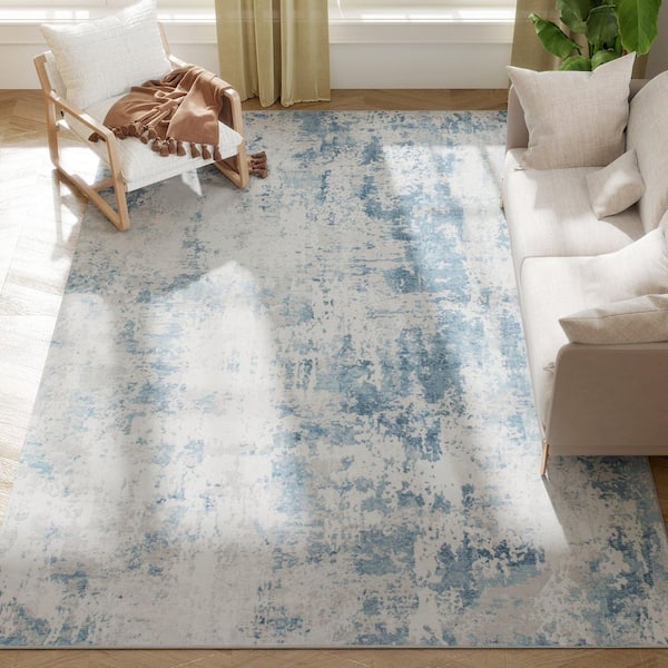 Area Rug 8 ft. x 10 ft. Machine Washable Rug, Modern Abstract Cover Rug for Living Room, Bedroom, Dining Room, Blue