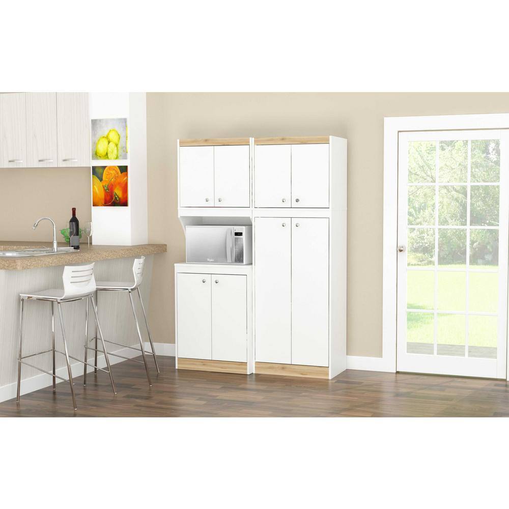 White and Oak 2-Piece Kitchen Pantry Storage Cabinet