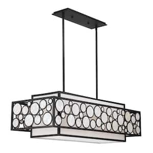 Mosaic 4-Light Oil Rubbed Bronze Island Chandelier with White Linen and Shell Cloth Shades