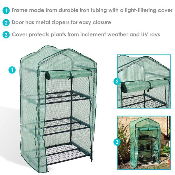 Sunnydaze Decor Sunnydaze ft. in. x ft. in. x ft. in. Portable  3-Tier Mini Greenhouse for Outdoors Green HGH-925 The Home Depot