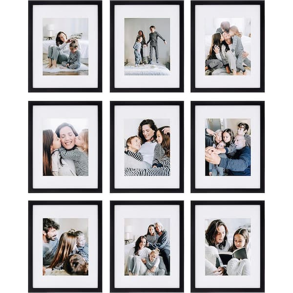 9 Piece Gallery Wall Frame Set, 11 x 14 in. matted to 8x10 in. (Matte Black)