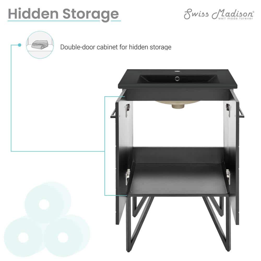 Annecy 24" Matte Black Freestanding Bathroom Vanity with Ceramic Sink