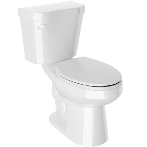 2-Piece Ceramic Glazed Elongated Toilet in White with Soft Close Seat, ADA Height, and Single Flush 1.28 GPF