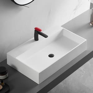 32 in. Wall-Mount or Countertop Install Solid Surface Bathroom Sink with Single Faucet Hole in Matte White
