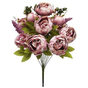 19 in. Mauve Artificial Mixed Peony Hydrangea Flower Stem Bush Bouquet