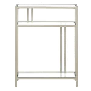 Cortland 22 in. Satin Nickel Rectangle Glass Console Table with Glass Shelves