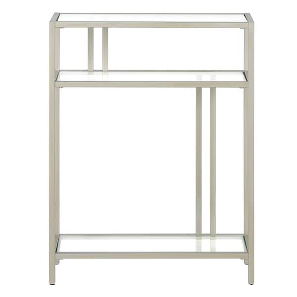 Meyer&Cross Cortland 22 in. Satin Nickel Rectangle Glass Console Table with Glass Shelves