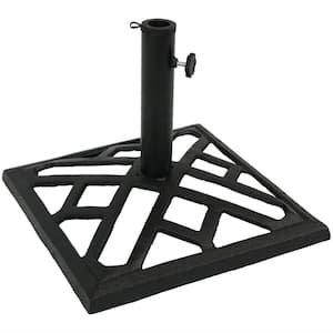 17 in. Square Cast Iron Patio Umbrella Base with Modern Geometric Design in Black