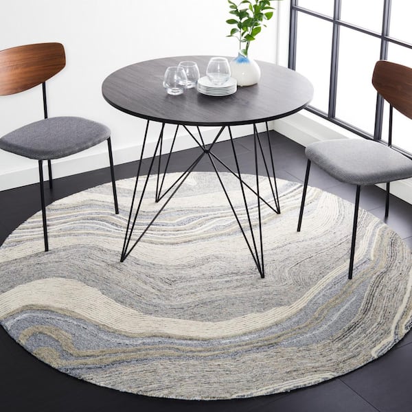 Fifth Avenue Gray/Ivory 8 ft. x 8 ft. Gradient Abstract Round Area Rug