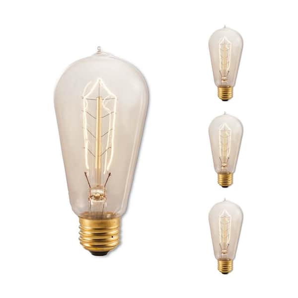 Bulbrite 40 - Watt Equivalent ST18 Dimmable Medium Screw Decorative Incandescent Light Bulb Amber Light 2200K, 4 Pack