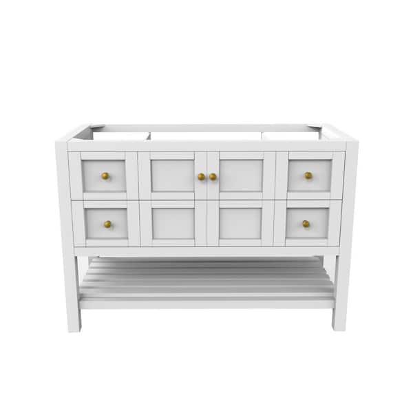 castellousa Alicia 47.25 in. W x 21.75 in. D x 32.75 in. H Bath Vanity Cabinet without Top in Matte White with Gold Knobs