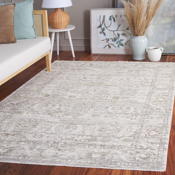 Mason 10 ft. x 14 ft. Gray/Beige Ornate Floral Border Area Rug