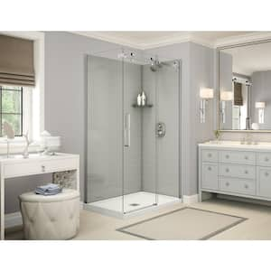 Utile Metro 32 in. x 48 in. x 83.5 in. Center Drain Corner Shower Kit in Soft Grey with Chrome Shower Door