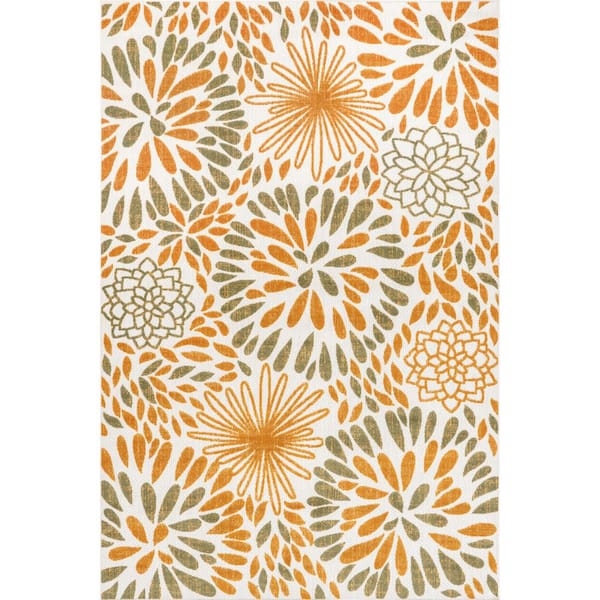 nuLOOM Monique Floral Orange 6 ft. 7 in. x 9 ft. Indoor/Outdoor Area Rug