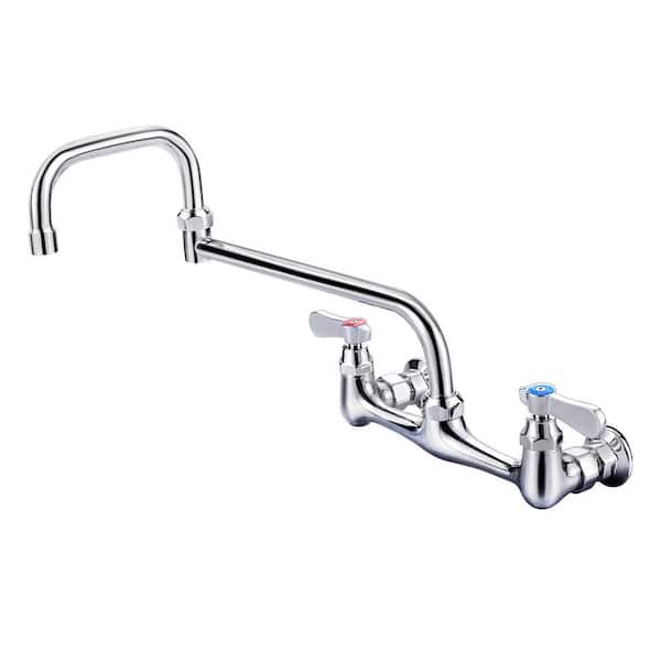 WOWOW Double Handle Wall Mount Standard Kitchen Faucet  18 in. Swivel Jointed Spout and Double Joint Swing Arms in Polished
