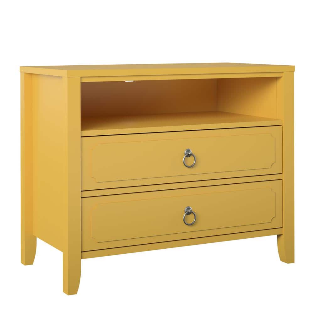 Mustard Yellow 2-Drawer Nightstand with Real Wood Legs
