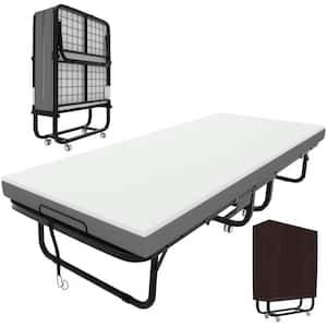 Gray Twin Folding Bed Rollaway Bed with Mattress and Metal Frame