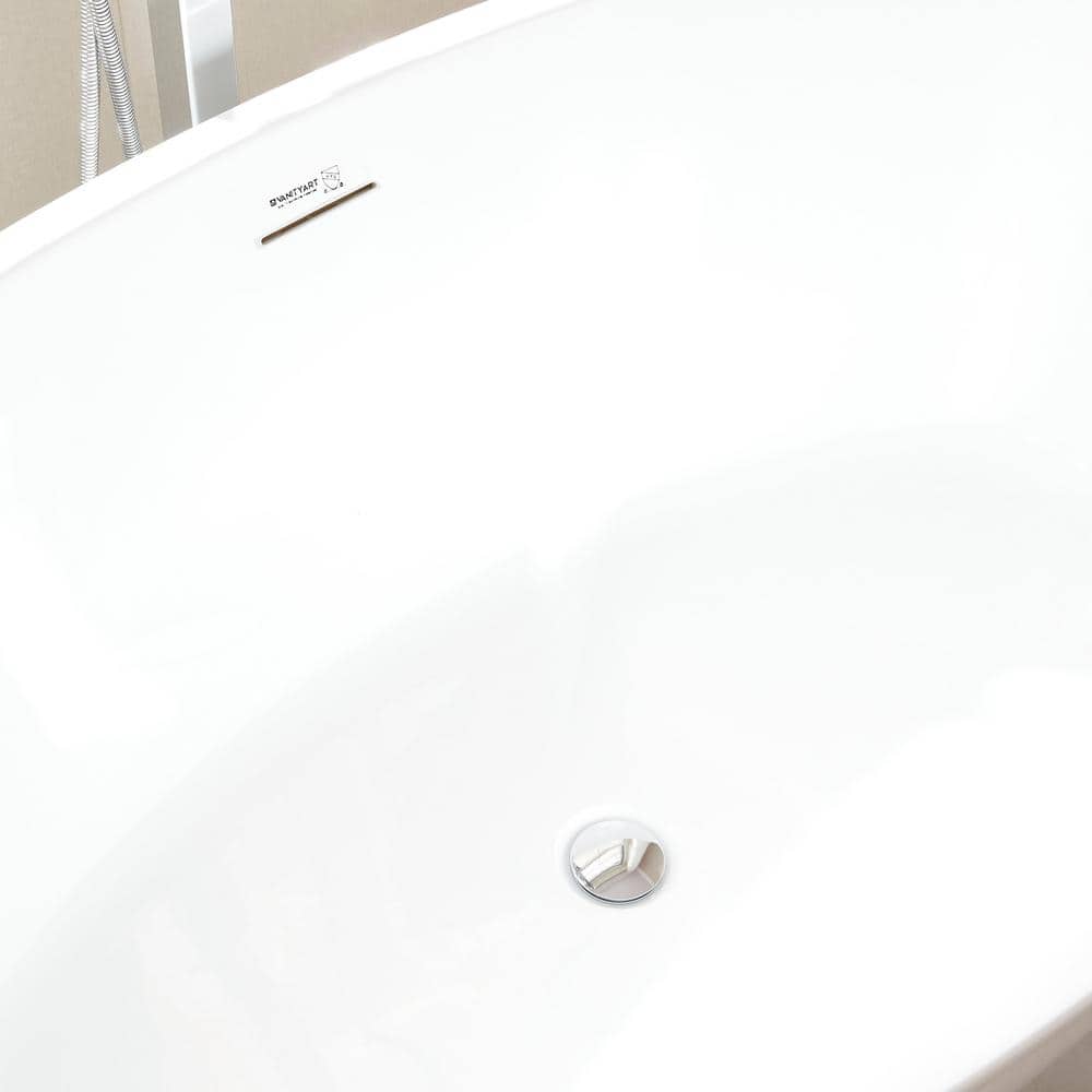 White Acrylic Freestanding Soaking Bathtub with Integrated Overflow