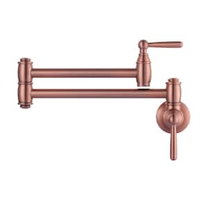 Retro Wall Mounted Brass Pot Filler with 2 Handles in Copper