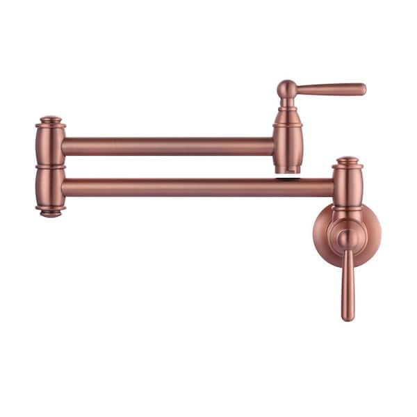 IVIGA Retro Wall Mounted Brass Pot Filler with 2 Handles in Copper