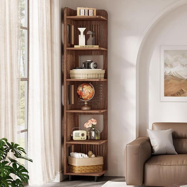 BYBLIGHT Eulas 71.85 in. Tall Brown Wood 5-Shelf Standard