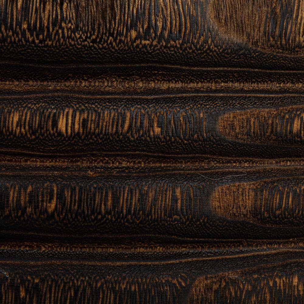 Charred Brown Hand-Carved Paulownia Wood Accent Stool