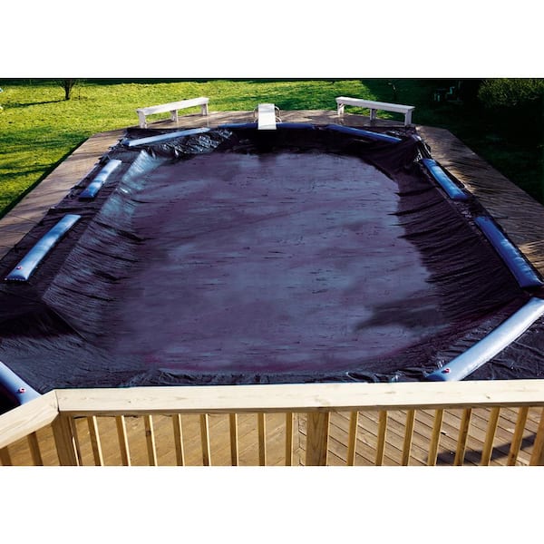 16 ft x 36 ft Rectangle 10 Year In Ground Pool Winter Cover with Water Tubes 